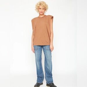 Free People x Sandrine Rose Padded Shoulder Tank Tee Size S Oversized, Golden